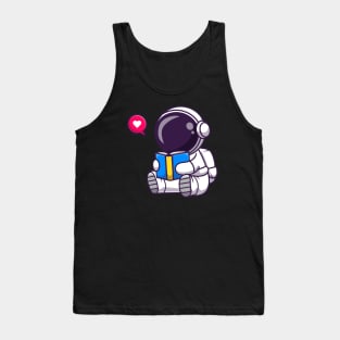 Cute Astronaut Reading Book Cartoon Tank Top